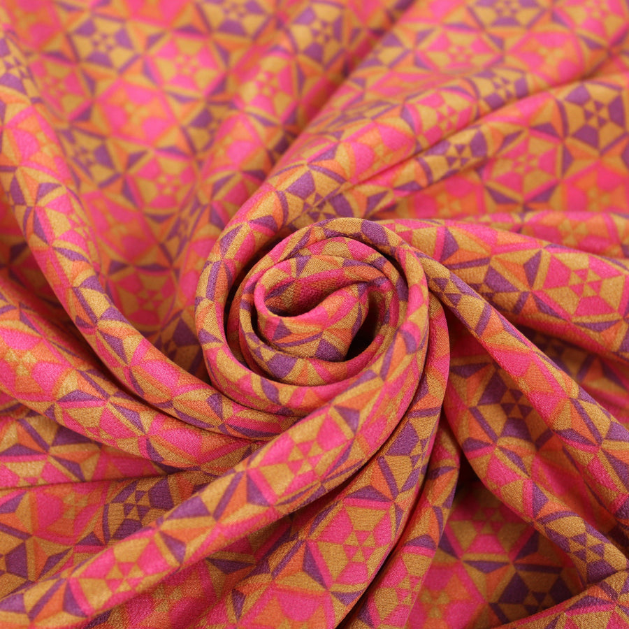 Tissu crêpe de chine 100% soie - imprimé ethniques - ton rose et violet