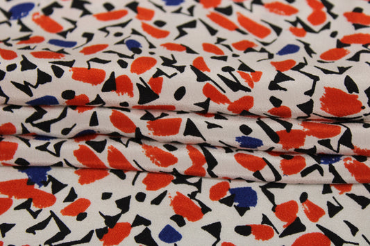 Tissu crêpe de chine 100% soie - imprimé tachetés - blanc, rouge, noir et bleu - photo 2/5 | So Tissus