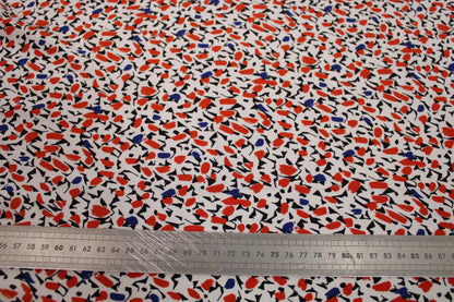 Tissu crêpe de chine 100% soie - imprimé tachetés - blanc, rouge, noir et bleu - photo 5/5 | So Tissus
