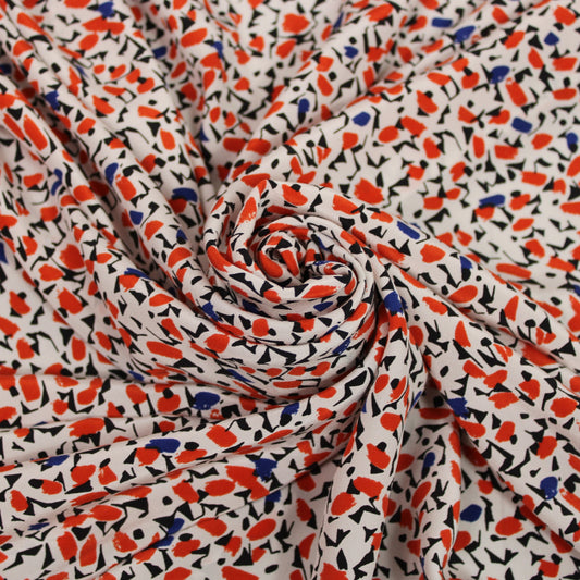 Tissu crêpe de chine 100% soie - imprimé tachetés - blanc, rouge, noir et bleu - photo 1/5 | So Tissus
