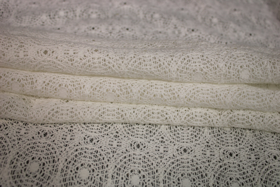 Tissu guipure motif circulaire - blanc
