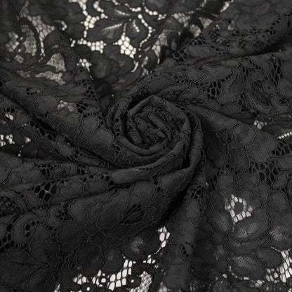 Tissu dentelle motif fleuri- noir - photo 1/5 | So Tissus
