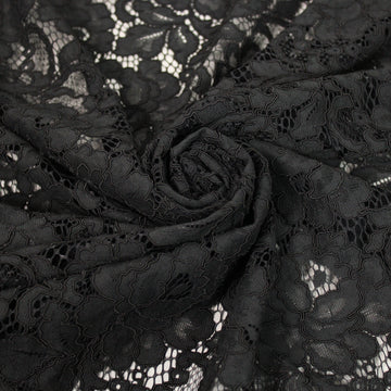Tissu dentelle motif fleuri- noir