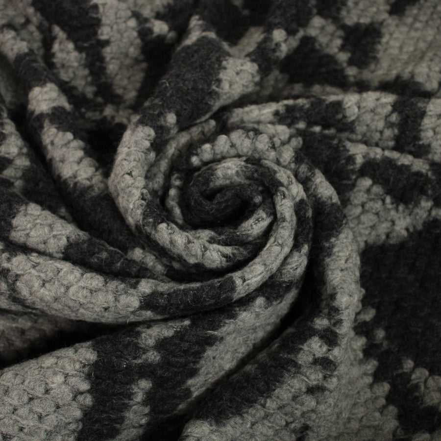 Tissu laine bouclette - noir et gris