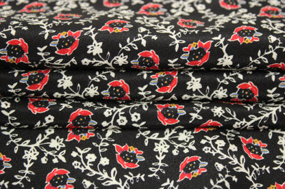 Tissu crêpe de chine 100% soie - imprimé fleurs abstraites - ton noir - photo 2/5 | So Tissus
