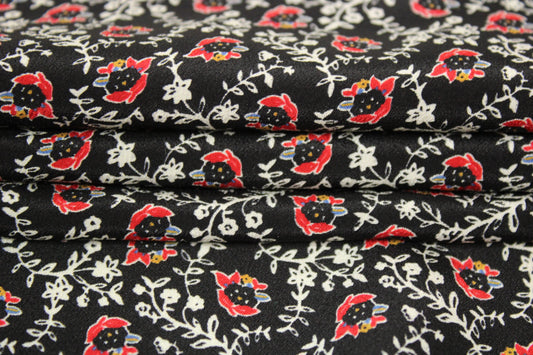 Tissu crêpe de chine 100% soie - imprimé fleurs abstraites - ton noir - photo 2/5 | So Tissus