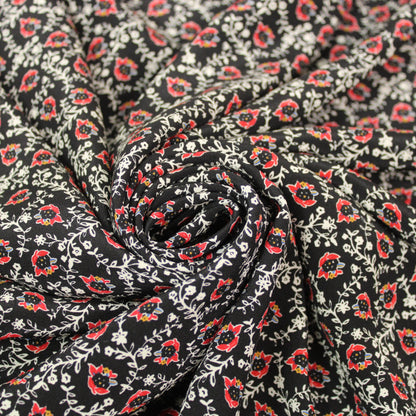 Tissu crêpe de chine 100% soie - imprimé fleurs abstraites - ton noir - photo 1/5 | So Tissus