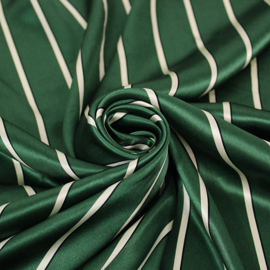 Tissu satin de soie - à rayures - vert et blanc - photo 1/5 | So Tissus