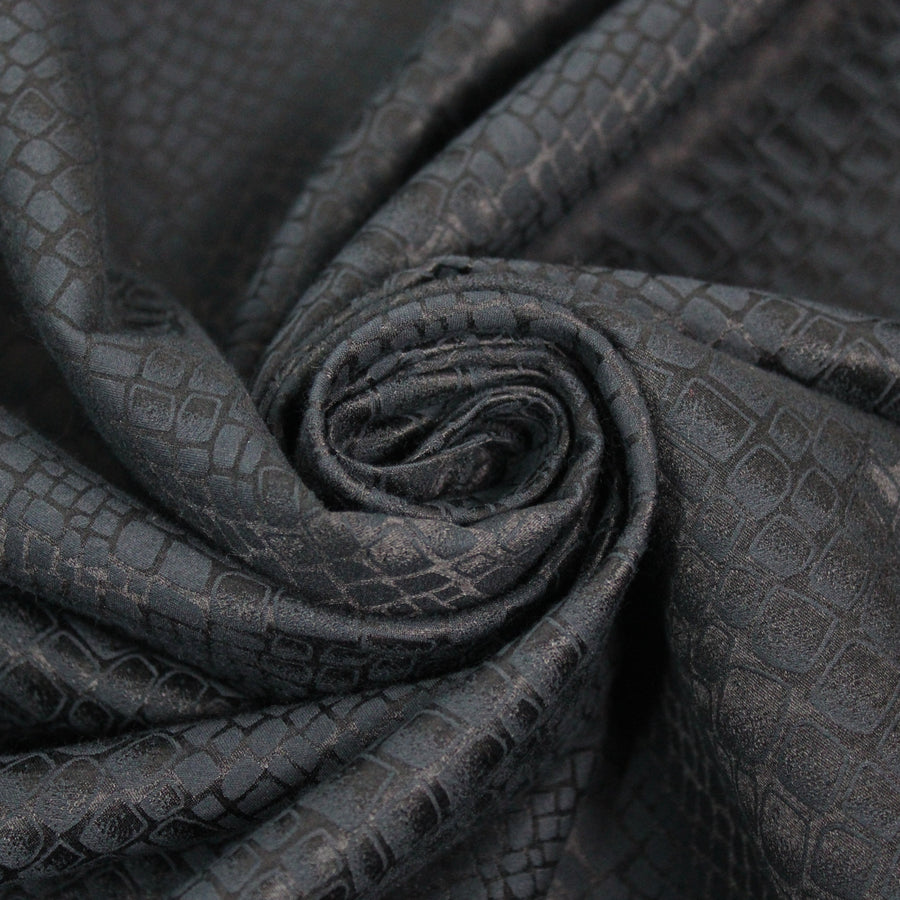 Tissu jacquard coton et soie - motif reptile - noir