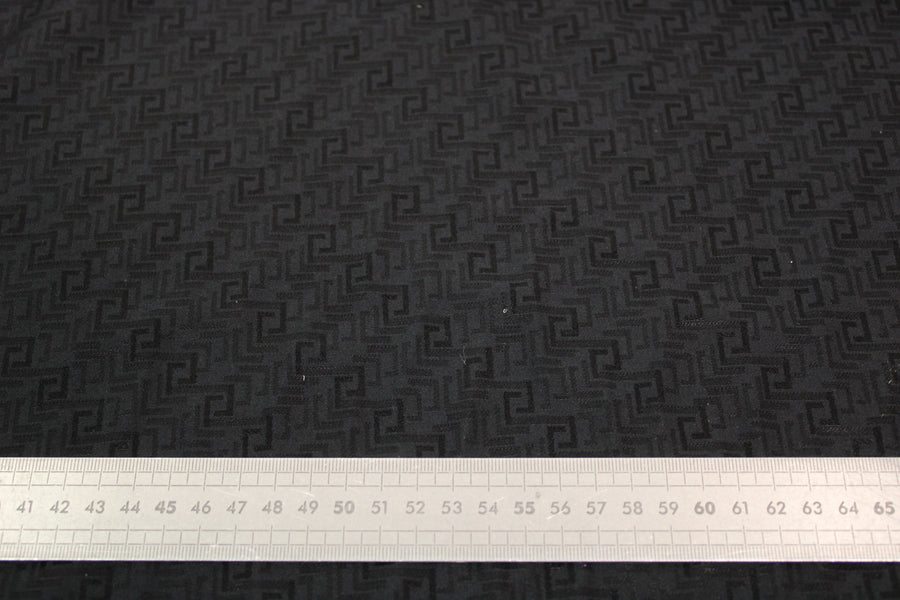Tissu jacquard coton et soie - motif géométrique - noir