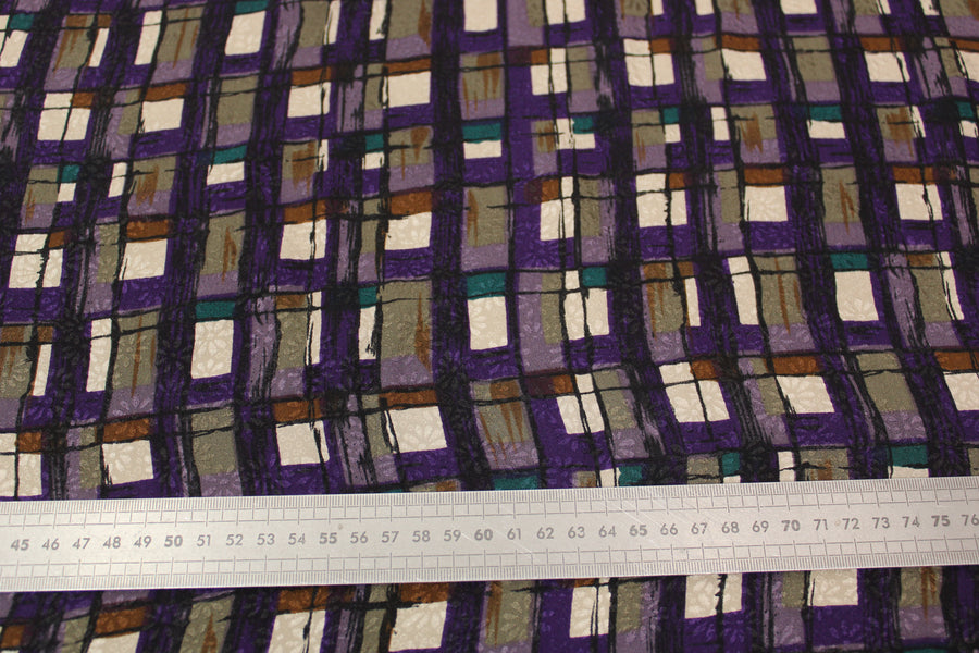 Tissu crêpe de soie 100% - imprimé géométrique - ton violet
