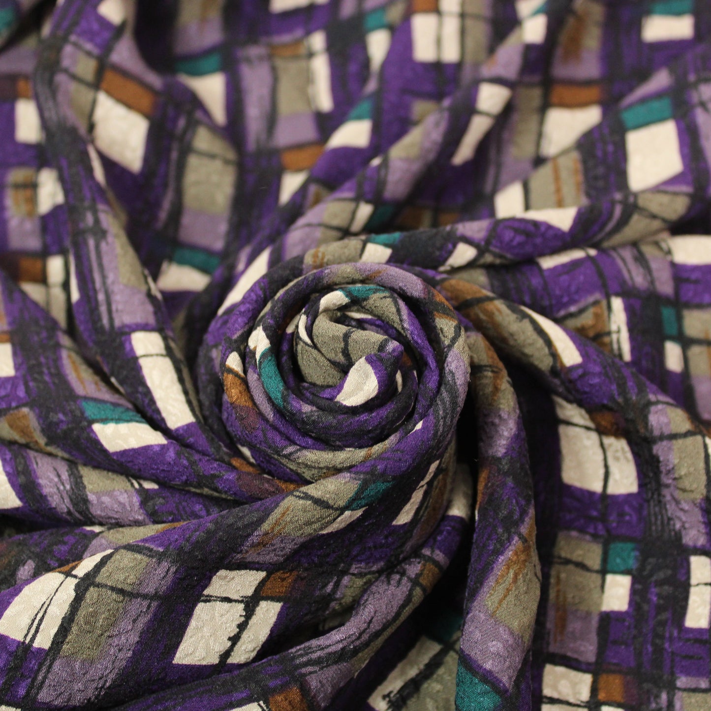 Tissu crêpe de soie 100% - imprimé géométrique - ton violet - photo 1/5 | So Tissus