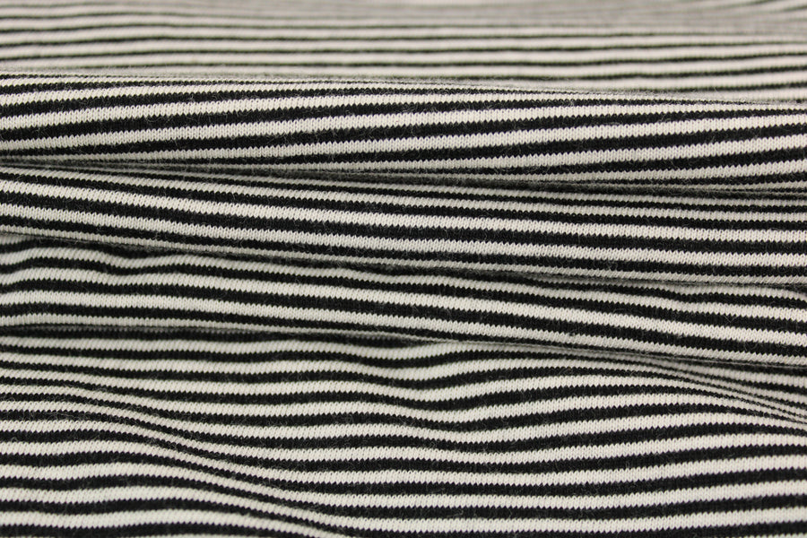 Tissu maille jersey viscose - à rayures - noir et blanc