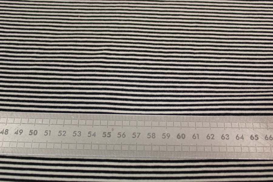Tissu maille jersey viscose - à rayures - noir et blanc