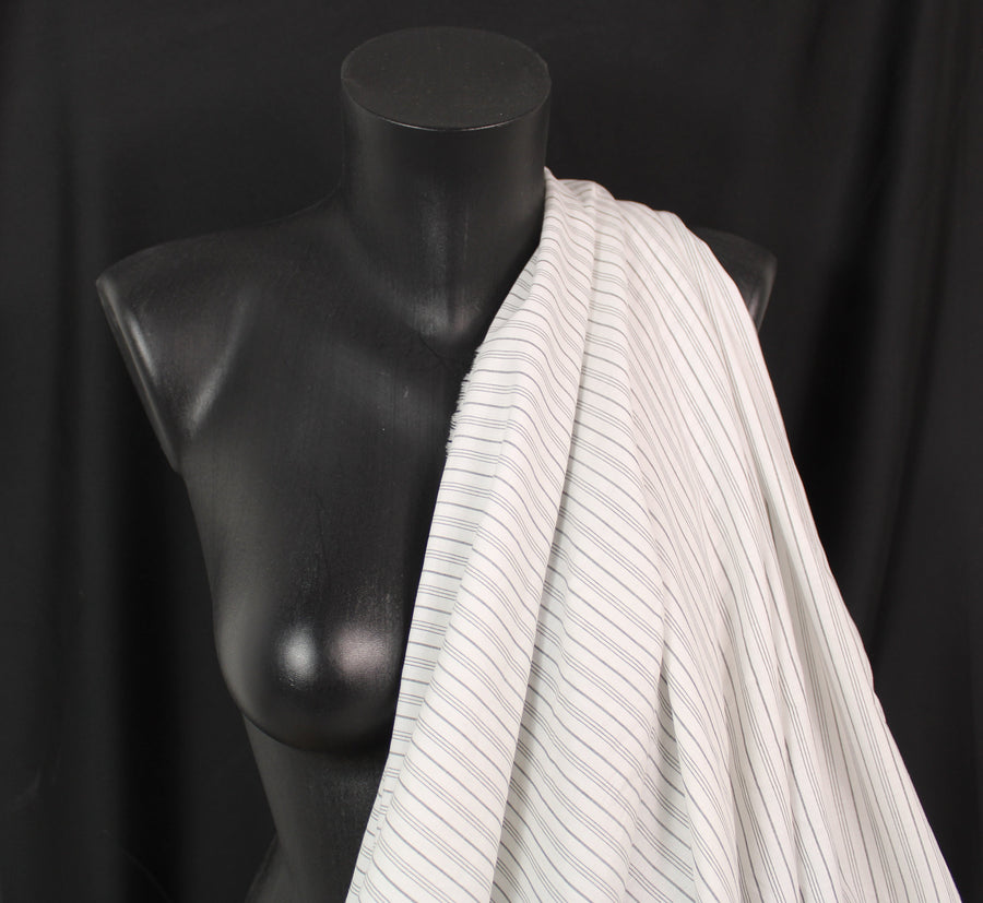 Tissu voile de coton - à rayures - blanc et gris