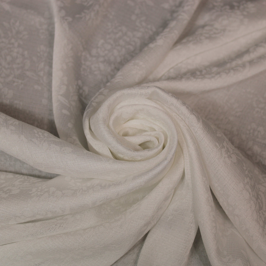 Tissu crêpon - imprimé fleuri - blanc