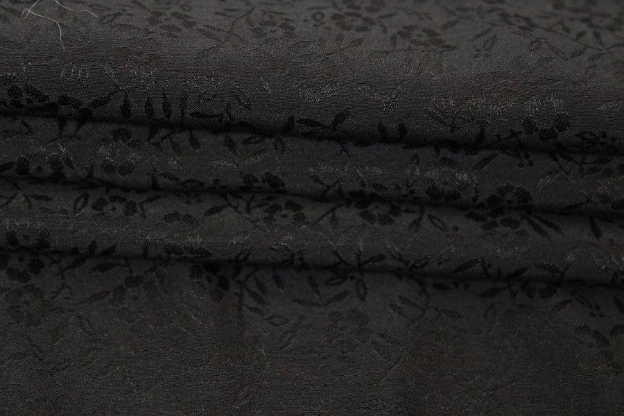 Tissu voile de soie et coton- imprimé fleuri - noir