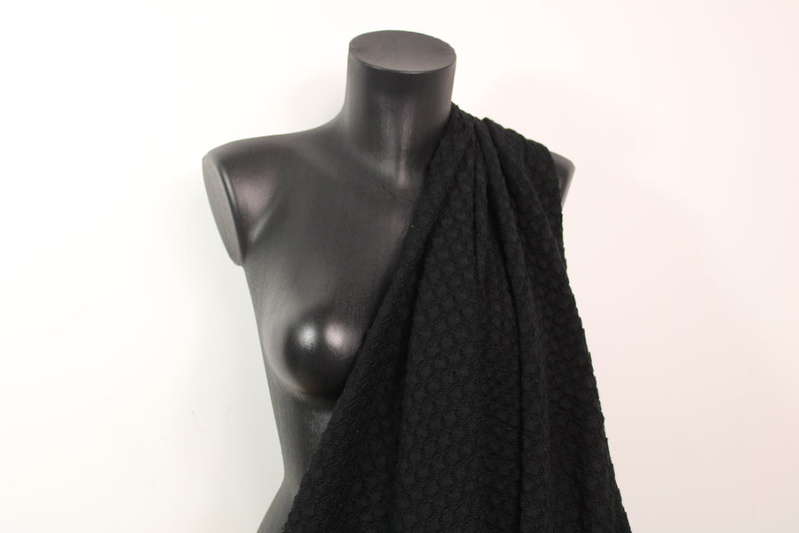 Tissu maille style tricot - motif losange - noir