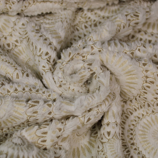 Tissu fausse fourrure  - blanc et beige - imprimé attrape rêve - photo 1/4 | So Tissus