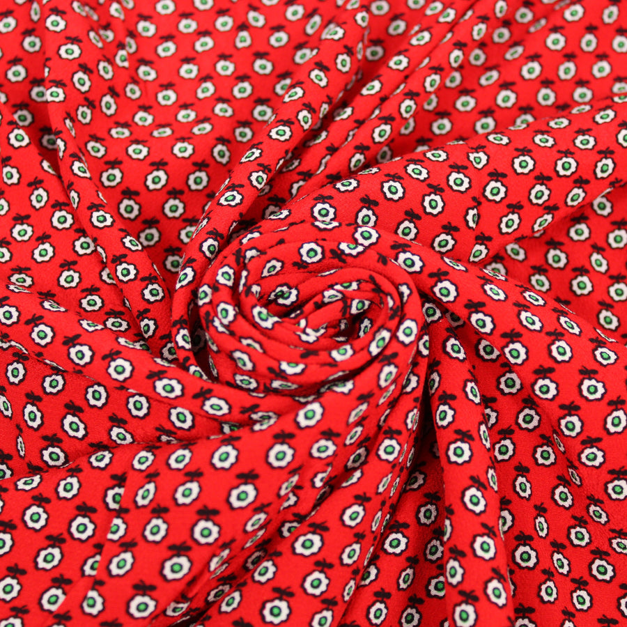 Tissu crêpe viscose - motif fleuri - rouge