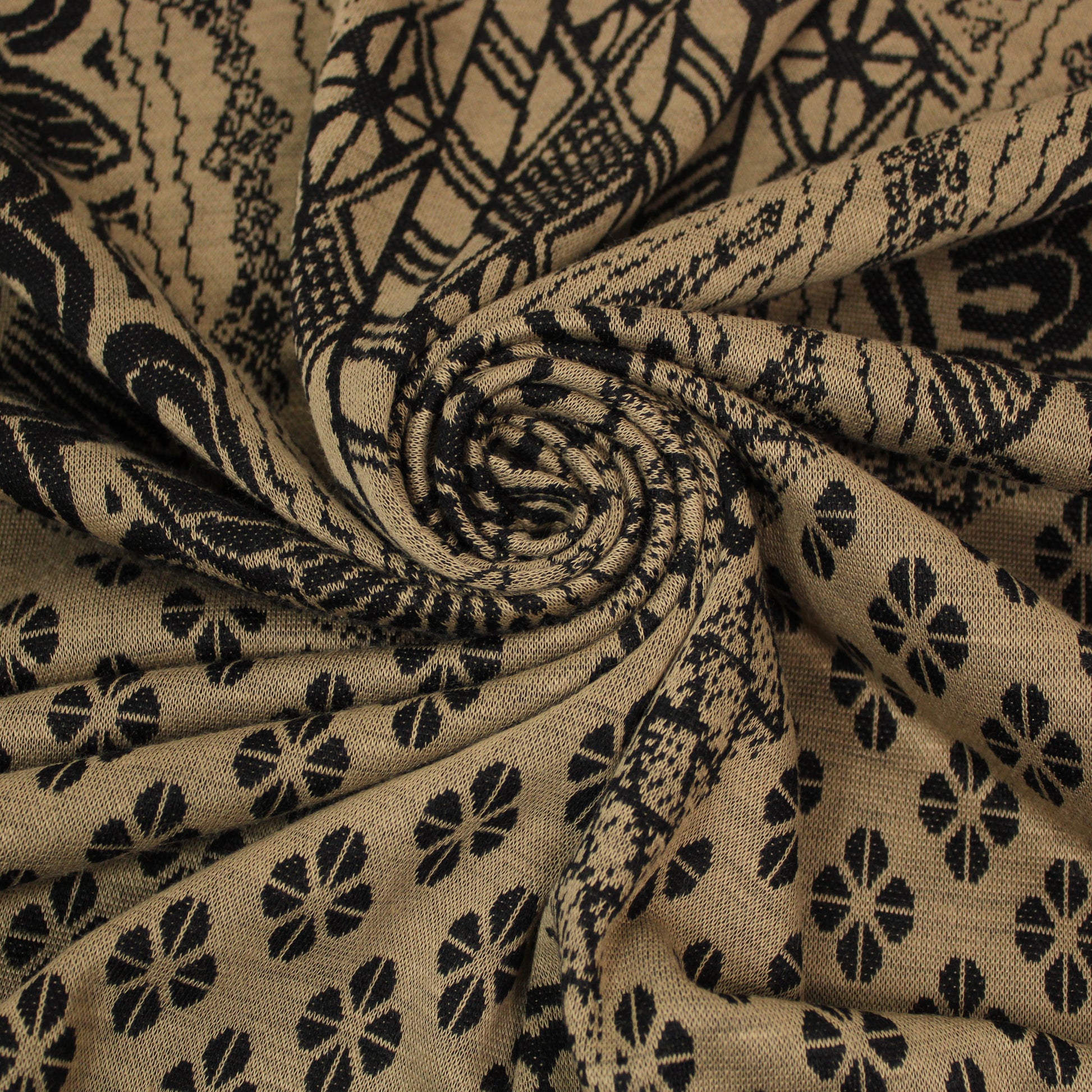 Tissu maille - imprimé ethnique - beige foncé et noir - photo 1/5 | So Tissus