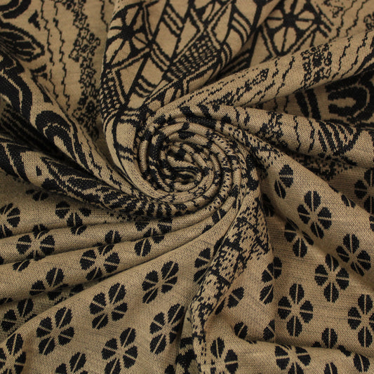 Tissu maille - imprimé ethnique - beige foncé et noir - photo 1/5 | So Tissus