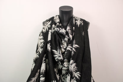 Tissu maille - imprimé fleuri - écru et noir - photo 4/5 | So Tissus