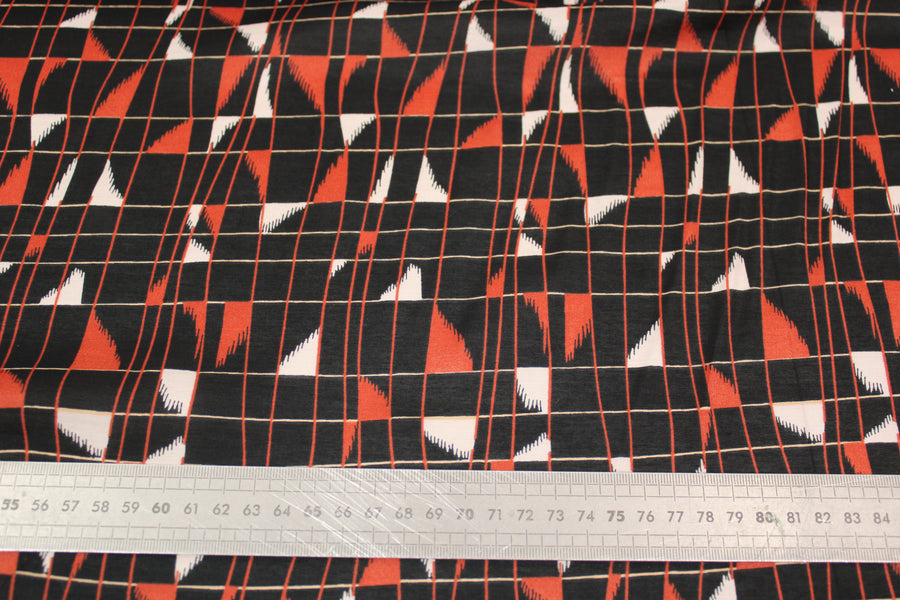 Tissu viscose - imprimé géométrique - ton noir et rouge