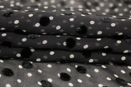 Tissu mousseline de soie dévoré - noir à pois - photo 2/6 | So Tissus