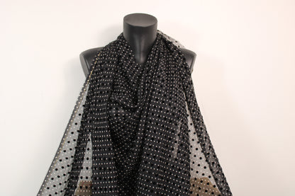 Tissu mousseline de soie dévoré - noir à pois - photo 4/6 | So Tissus