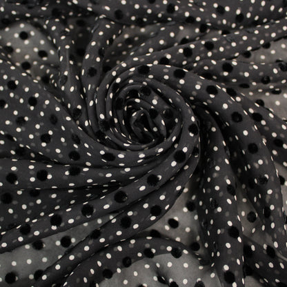 Tissu mousseline de soie dévoré - noir à pois - photo 1/6 | So Tissus