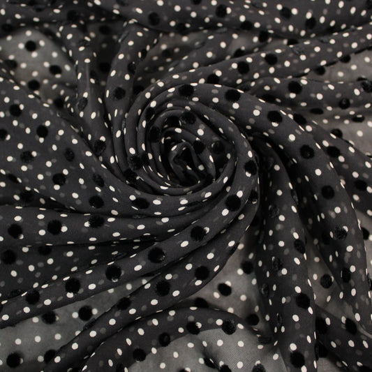 Tissu mousseline de soie dévoré - noir à pois - photo 1/6 | So Tissus