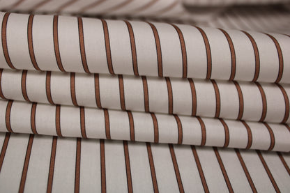 Tissu popeline coton - à rayures - blanc et marron clair - photo 2/5 | So Tissus
