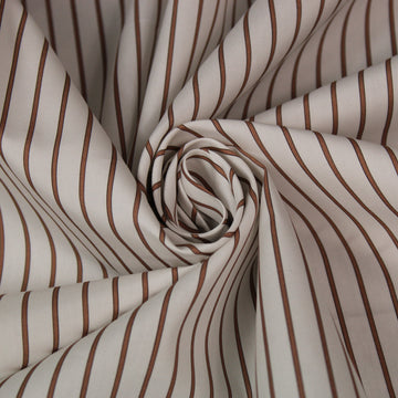 Tissu popeline coton - à rayures - blanc et marron clair