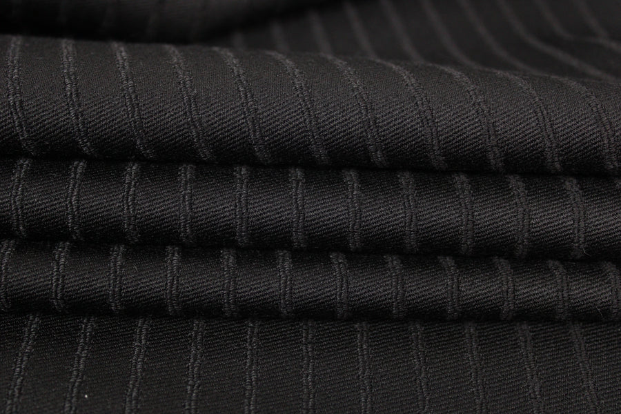 Tissu laine tailleur - à rayures - noir