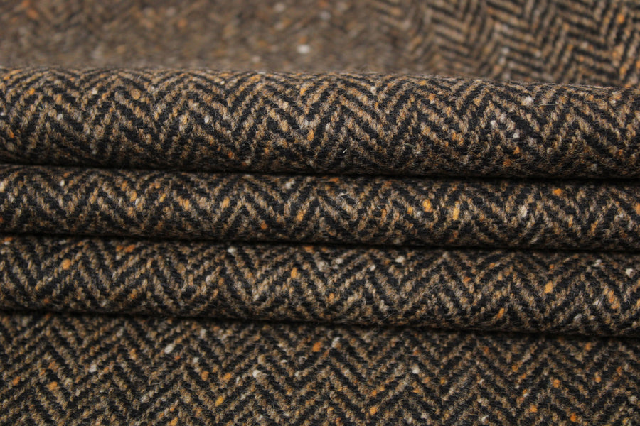 Tissu tweed laine chevron - ton moka chiné