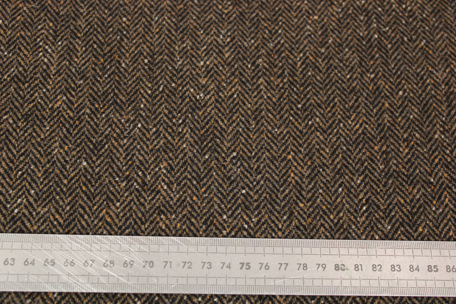 Tissu tweed laine chevron - ton moka chiné