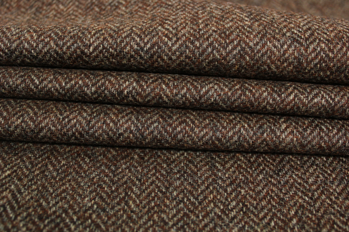 Tissu tweed laine chevron - ton moka