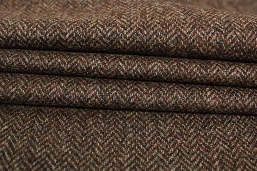 Tissu tweed laine chevron - ton moka