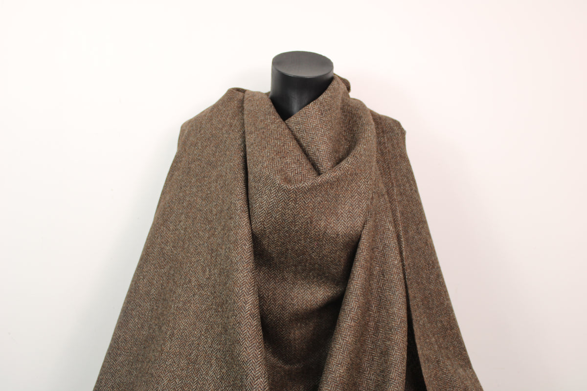 Tissu tweed laine chevron - ton moka