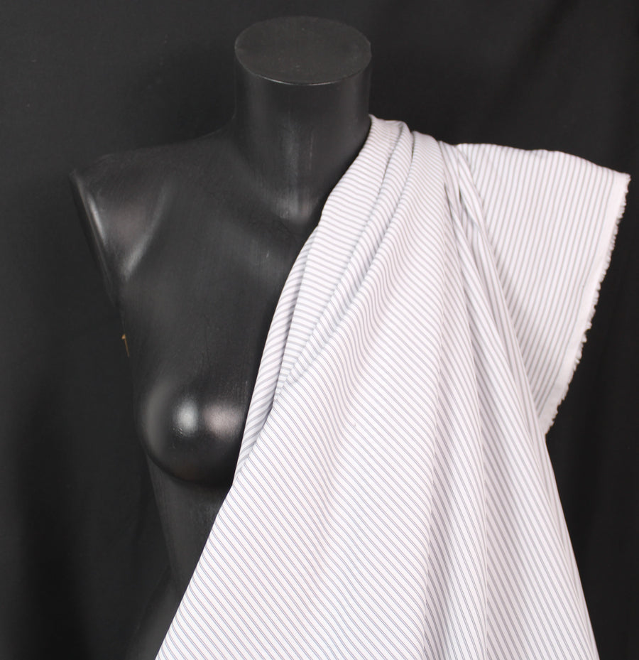 Tissu popeline coton - à rayures - blanc et noir