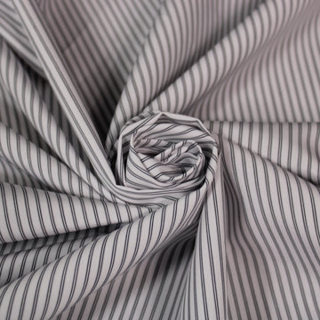 Tissu popeline coton - à rayures - blanc et noir