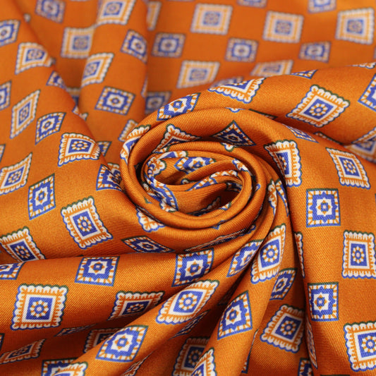 Tissu twill  - imprimé petit carré - orange et bleu - photo 1/5 | So Tissus