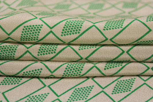 Tissu crêpe de chine 100% soie - imprimé geometrique - ton vert et nude - photo 2/4 | So Tissus