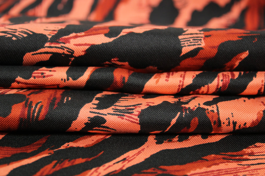 Tissu twill de soie - imprimé leopard - ton orangé