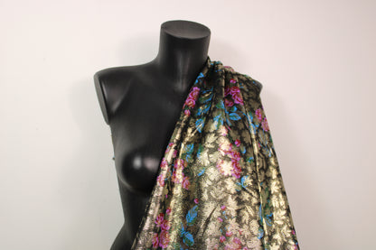 Tissu brocart - imprimé fleuri - doré et multicolore - photo 3/5 | So Tissus