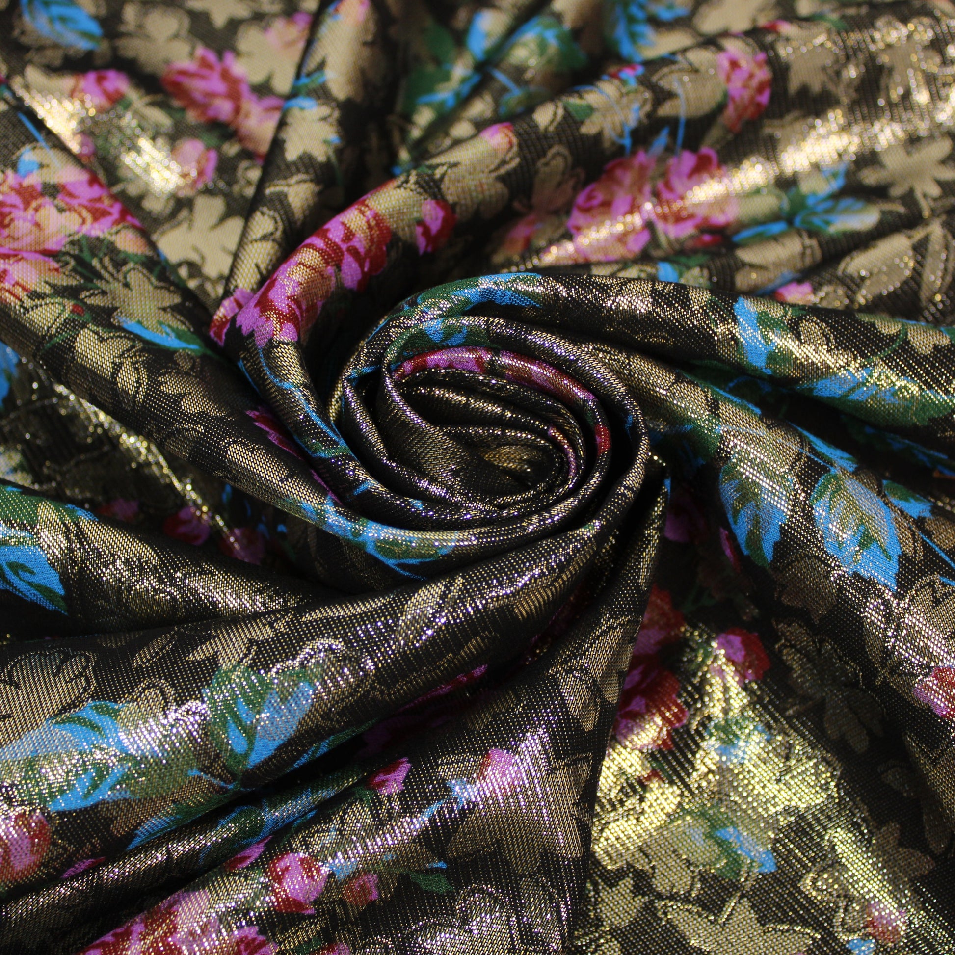 Tissu brocart - imprimé fleuri - doré et multicolore - photo 1/5 | So Tissus