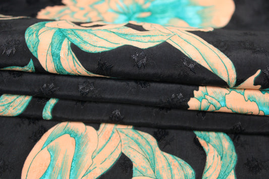 Tissu viscose - imprimé fleuri  - beige et turquoise - photo 2/5 | So Tissus