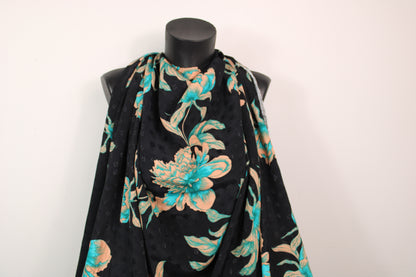Tissu viscose - imprimé fleuri  - beige et turquoise - photo 4/5 | So Tissus