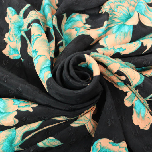 Tissu viscose - imprimé fleuri  - beige et turquoise - photo 1/5 | So Tissus